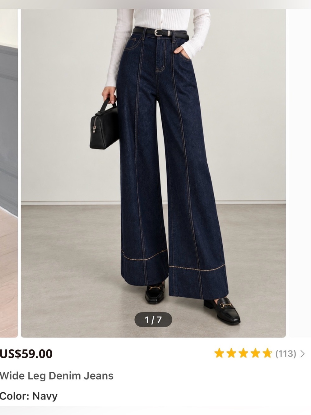 Commense Navy Wide-Leg High-Rise Jeans